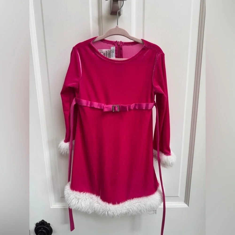 Bonnie Jean 3T Girls Pink & White Velvet Christmas Holiday Long Sleeve Dress - Picture 1 of 7